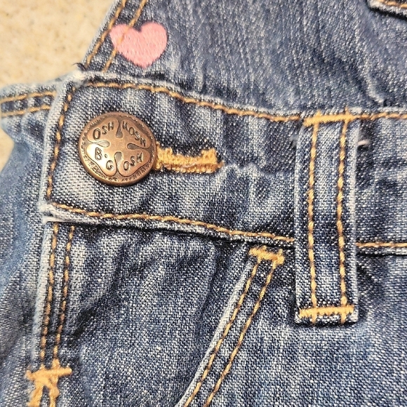 OshKosh B'gosh Blue and Pink Overalls with Heart Embroidery Size 9 Months - Picture 3 of 6